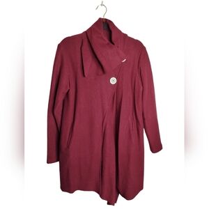 Icelandic Design Burgundy Wool Cardigan longline waterfall hem size M